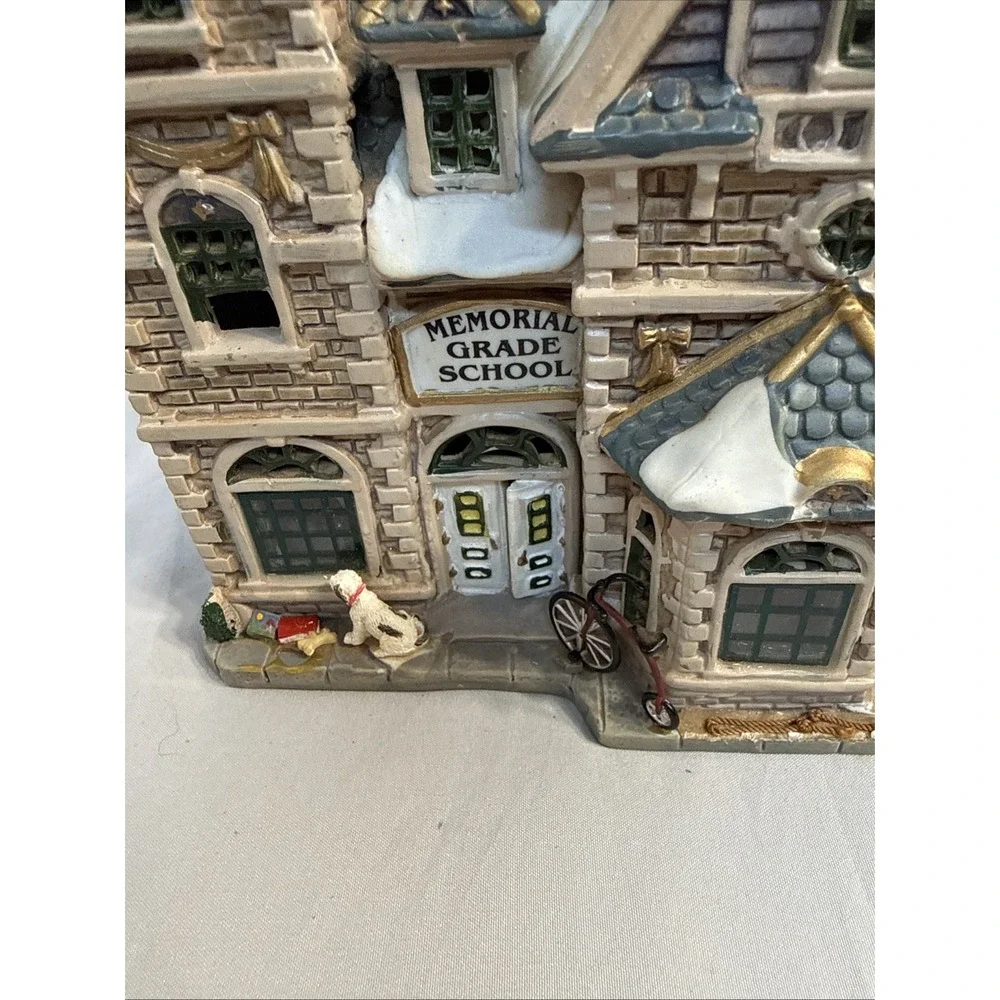 Lemax Christmas Village Memorial Grade School 2004 Missing Clock & Flag